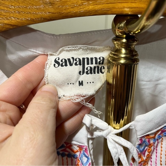 SAVANNA JANE ~ White Peasant Style Rayon Top with Colorful Embroidery - Picture 4 of 7